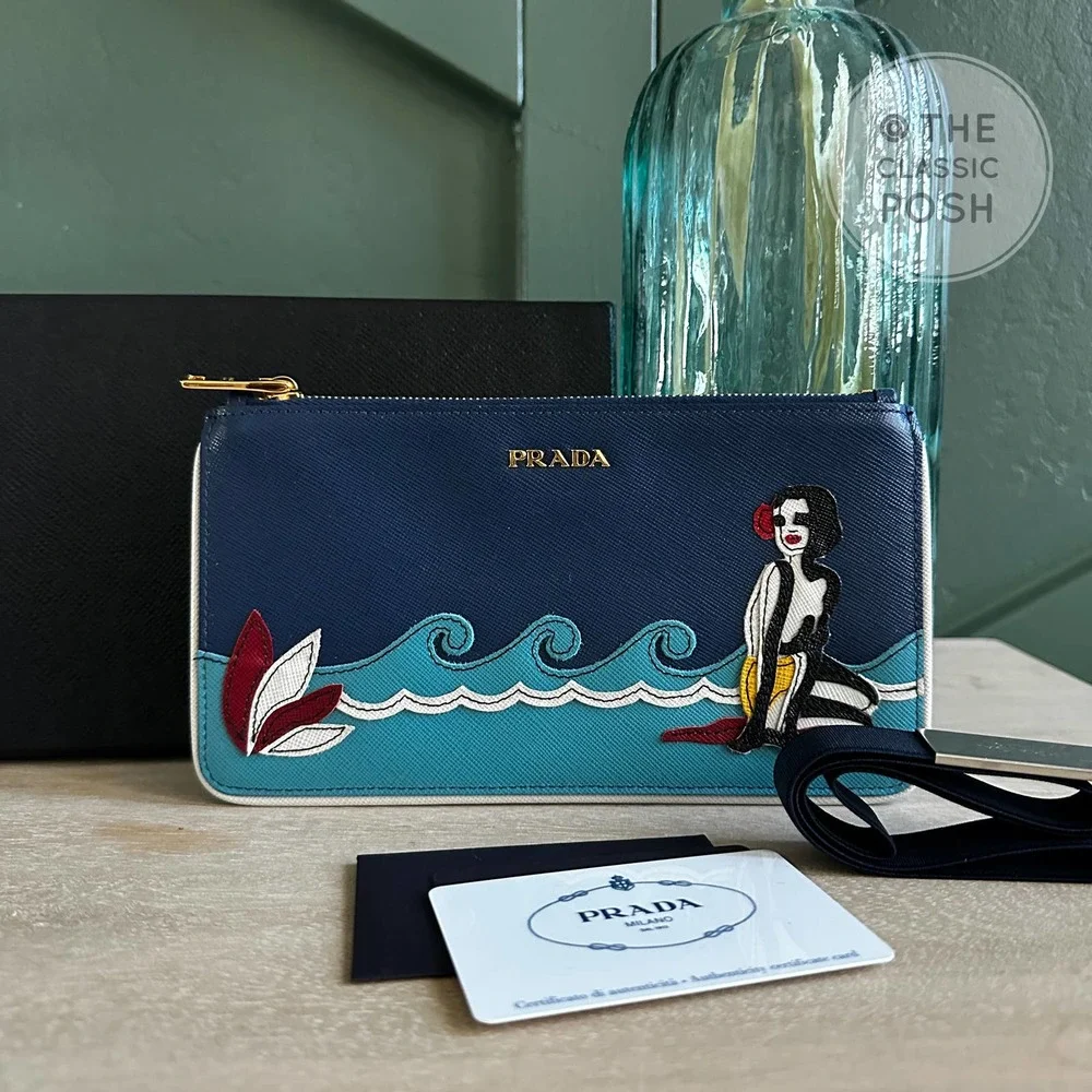 EUC PRADA POUCH CLUTCH SEA WITH HEADBAND - Picture 1 of 10